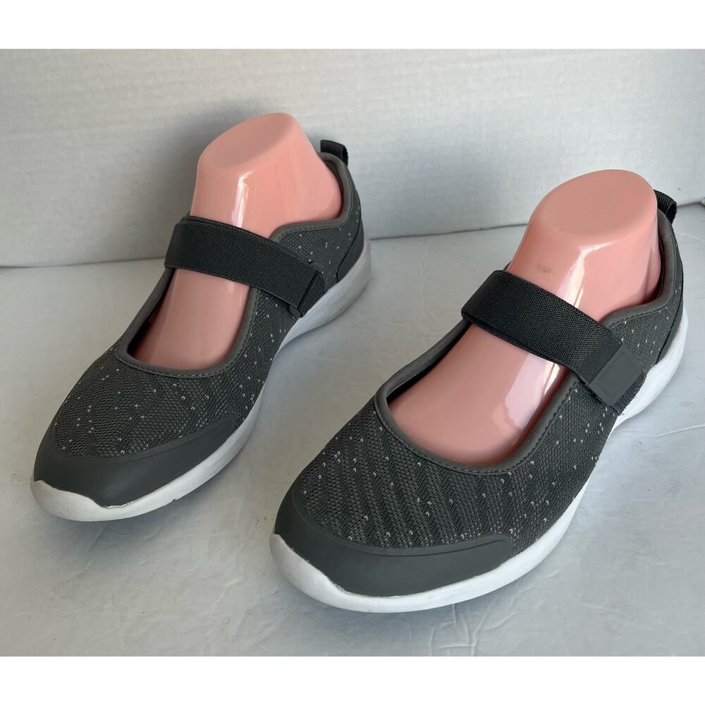 Vionic Women's Jessica Mary Jane Flats Gray & White Comfort Orthotic Shoes 9.5